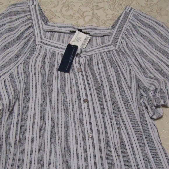 Adrienne Vittadini womens top size XL raglan sleeves white n black stripes nwt - Picture 6 of 15